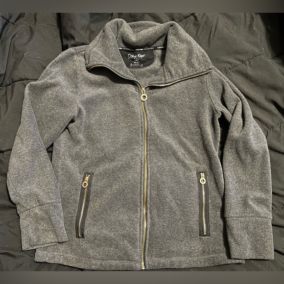 Calvin Klein fleece jacket grey with gold accents size medium - Picture 4 of 7